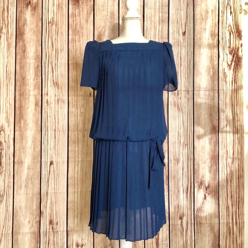 My Way Blue Dress w/Bow Accent Size 3/4